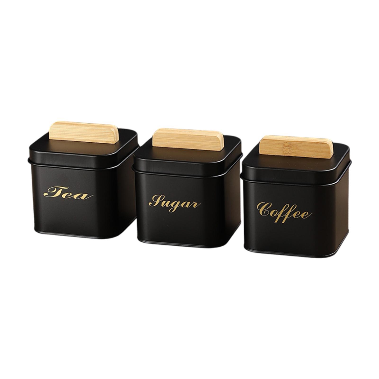 3Pcs Coffee Tea Sugar Containers Kitchen Canisters Set Restaurants Rustic Organizer Jars Decor Farmhouse Containers with Lids чёрный