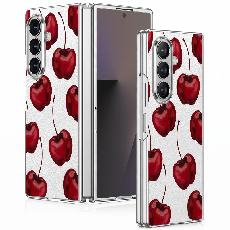 Cherry Fruits Print Case For Samsung Z Fold 8 Ultra 7 6 5 Luxury Plating Leather Skin Hard Phone Cover For Galaxy Z Fold8 Fold7 Fold6
