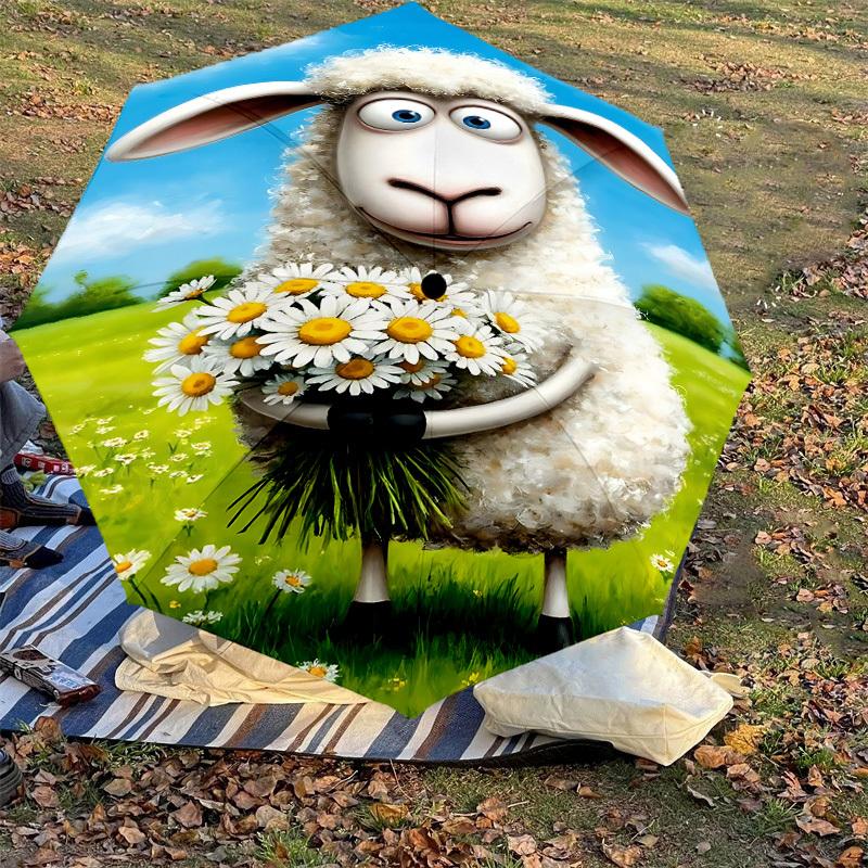1PC Sheep Flowers Automatic Open/Close Umbrella with Windproof, 8-Rib Sturdy Canopy, Durable Ribs, Fashionable Design, Outdoor Accessory, Fun Prin, Ho