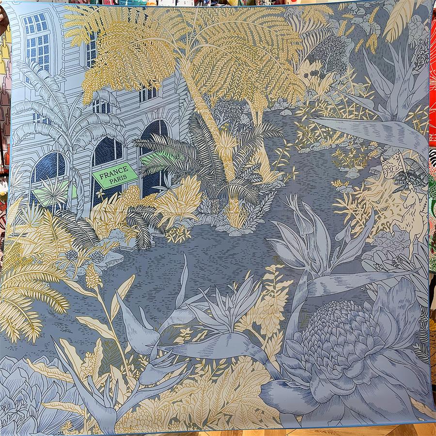 POBING Seide Kaschmir Schal Damen Handgerollte Schals Mode Druck Quadratische Schals Wickeltücher Damen Bandana Große Hijabs Weibliche Foulards