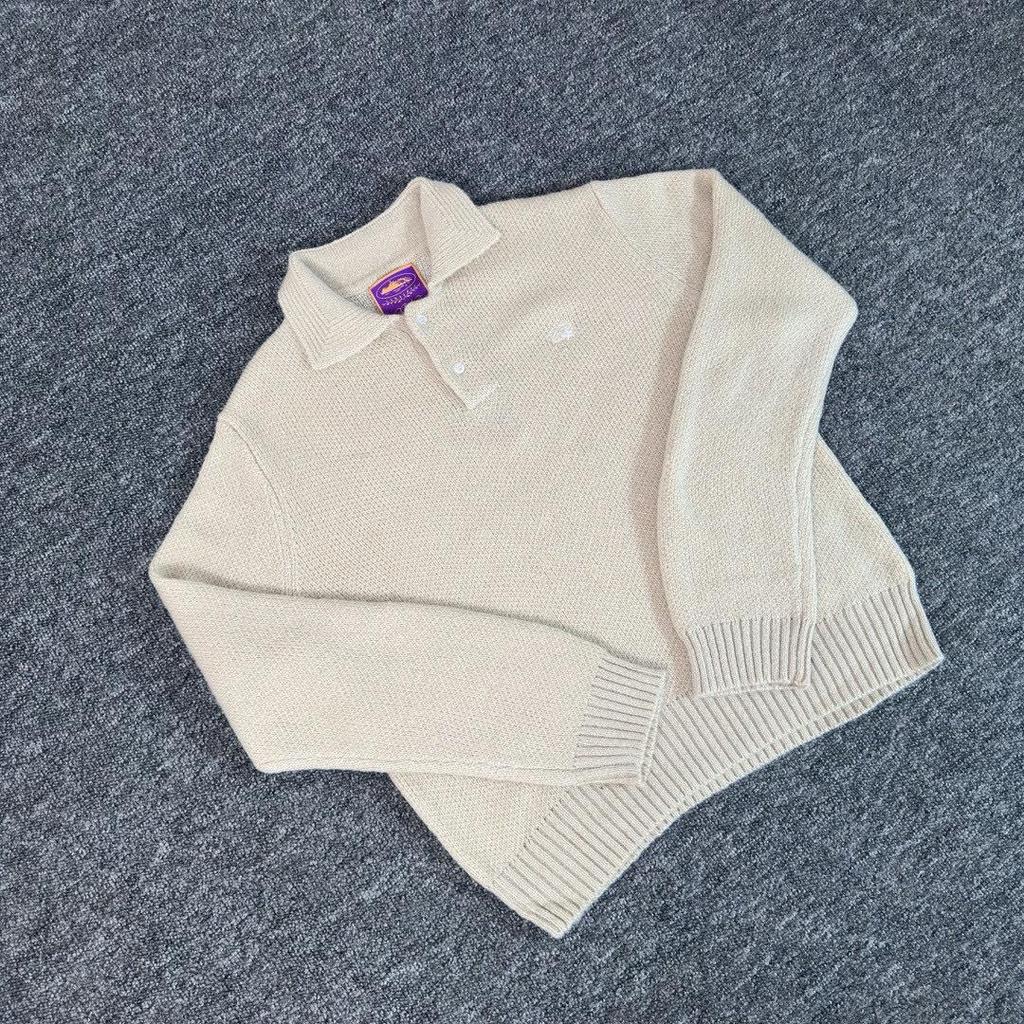 Pulover Tricotat Corteiz Alcatraz Unisex Bej cu Guler de Blană