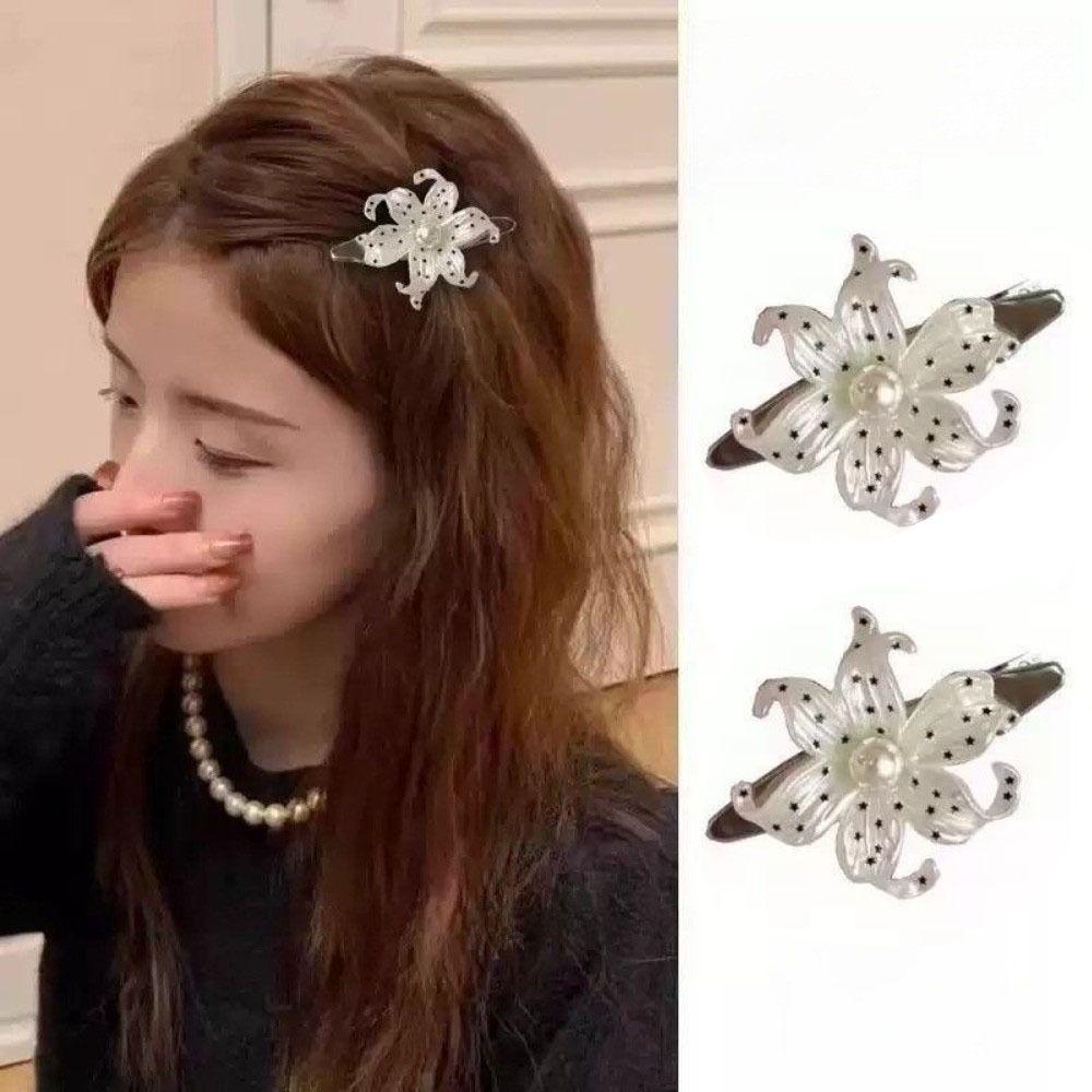 Star Print Flower Hair Clips Pearl Vintage Side Clip Cute Flower Hairpins Hair Accessories