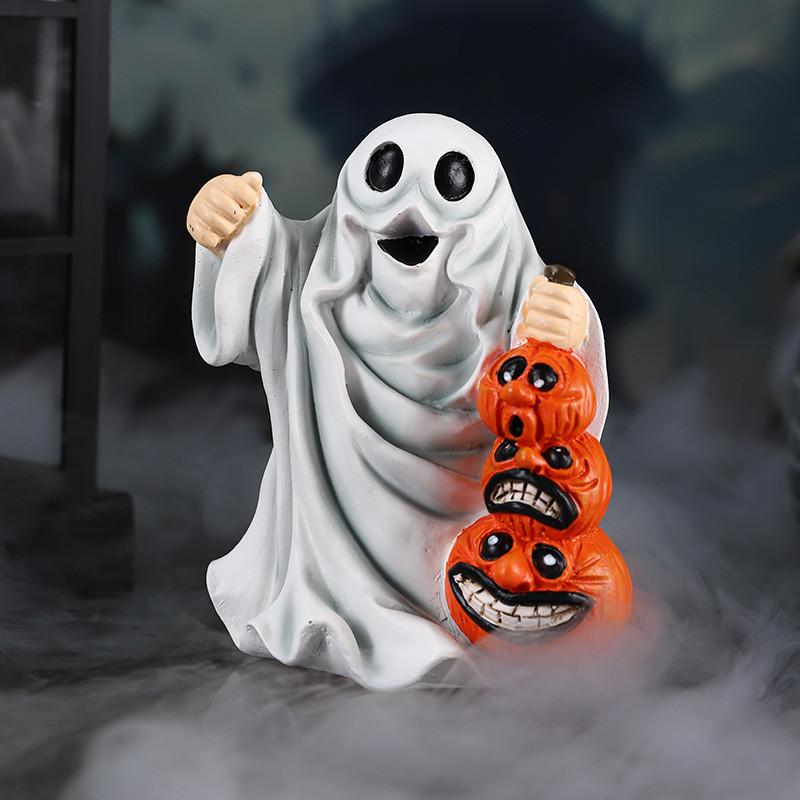 Halloween Pumpkin Ghost Statue With Resin For Party Decor And Holiday Celebrations