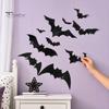 Halloween Party Wall Decor 12Pcs Bats Decals, 3D Bat Stickers for Home Decor, Hanging Decorations 4 Size Waterproof Black Spooky Bedroom Living
