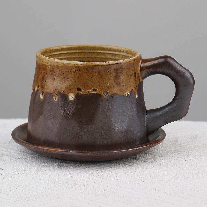 Retro Ceramic Cup and Saucer Set - Niche Design Creative Coffee Mug