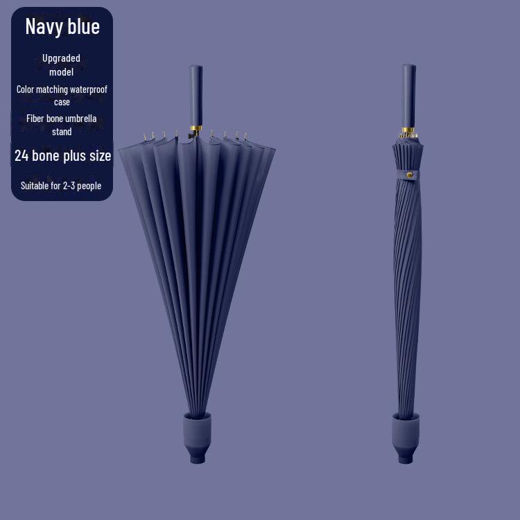 Women's 24-Rib Large Waterproof Umbrella, Wind-Resistant, Sunny/Rainy Use, Car-Mounted with Long Handle