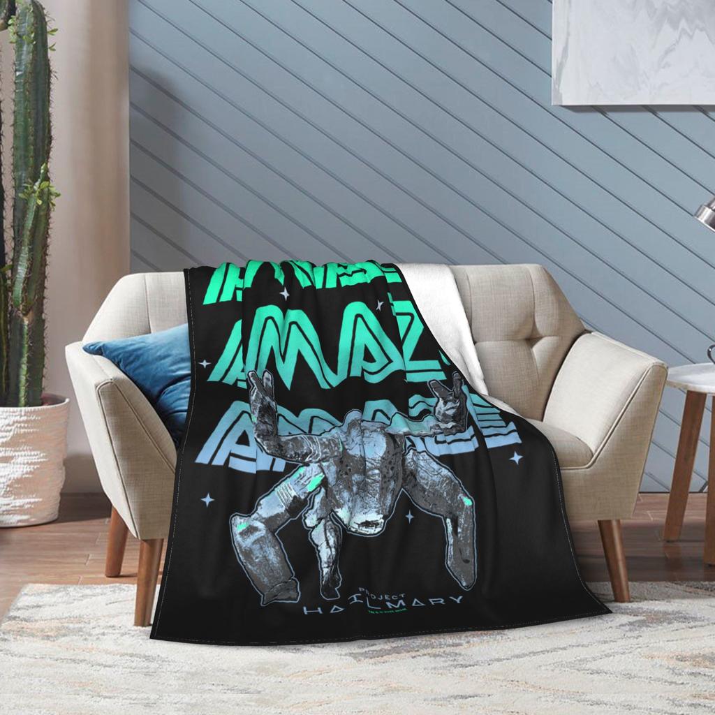 Project Hail Mary Amaze Eridani-Rocky Flannel Blanket Neon Portrai Funny Throw Blanket Sofa Bedding Lounge Super Soft