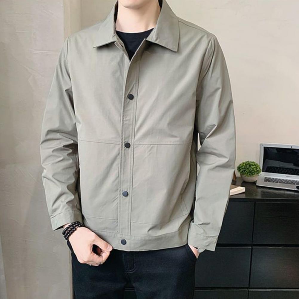 Herrenjacke Revers Langarm Knopfverschluss Jacke Mantel mit Seitentaschen Frühling Herbst Einfarbig Casual Outwear