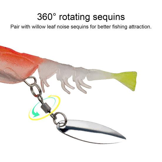 Fishing Lure Shrimp Swimbait Realistic Looking Vivid Color 360-Degree Rotating Sequins Pre-Rigged Fishing Jigs Fishing Bait