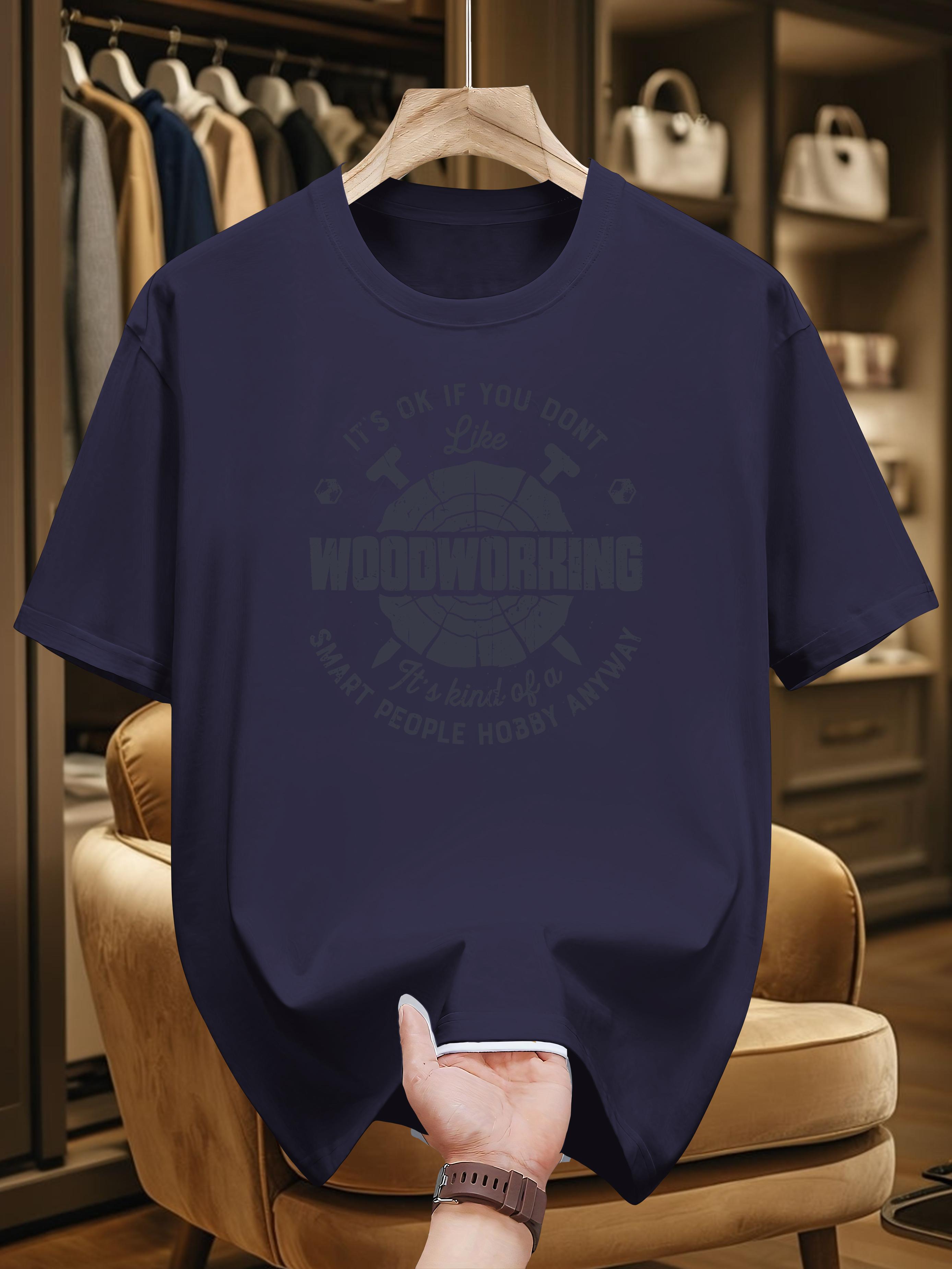 

Niuwang Selection 200g 100% Cotton Short Sleeve T-shirt - Navy Blue Geometric Woodworking Graphic Print XXL