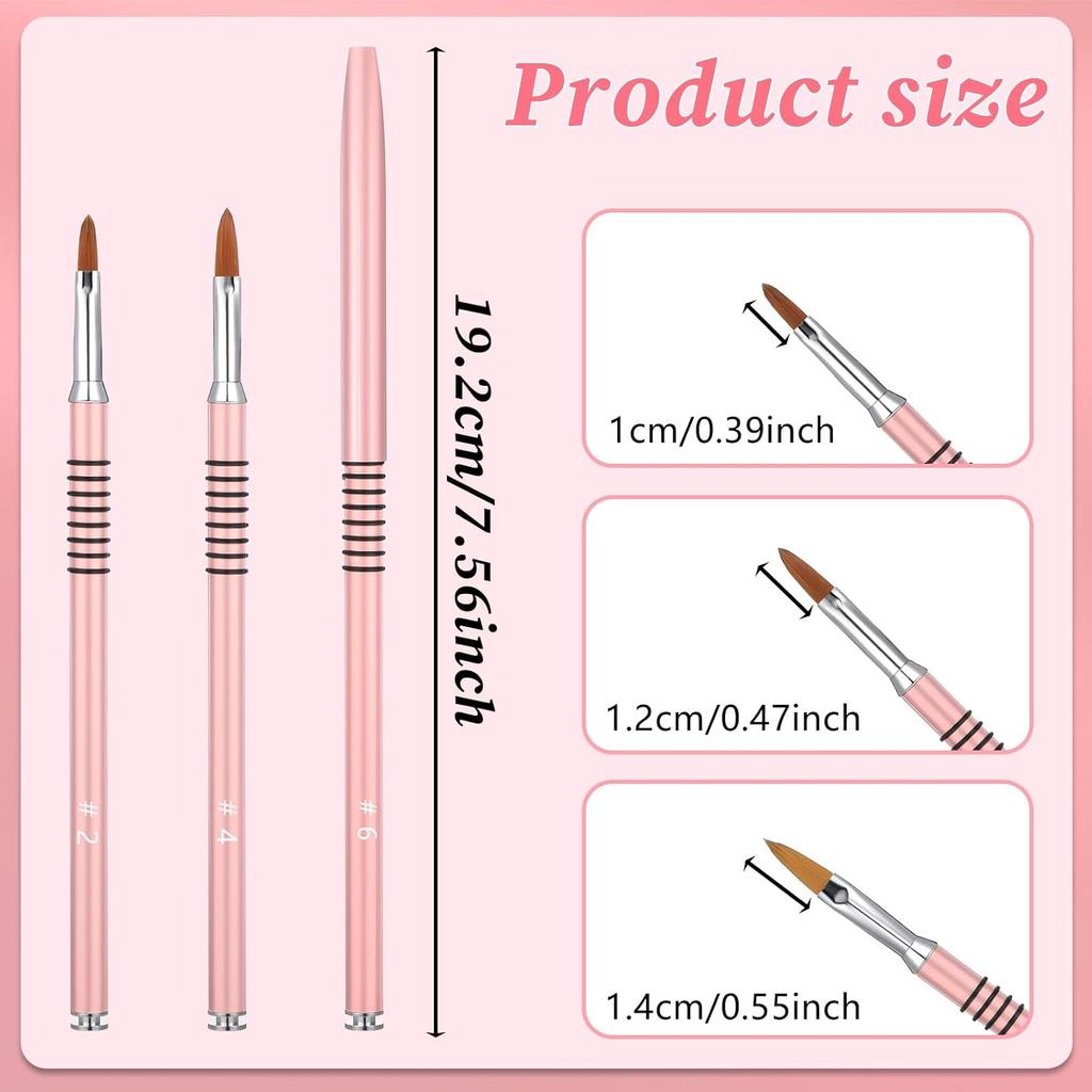 3 Pcs 3d Acrylic Nail Brush Set, Nails Design Brush With Non-Slip Handle, Pink With Non-Slip Handle Flower Brushs Tools for Women Diy Home Salon