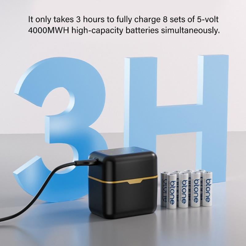 Multi Bay 1.5V 2A Battery Charging Station With LED Indicators And Safety Protections For Home Electronics