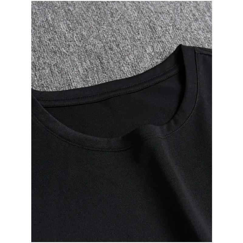 European Sizes Plus Size Men's Casual T-Shirt - Solid Color, Round Neck, Loose Fit