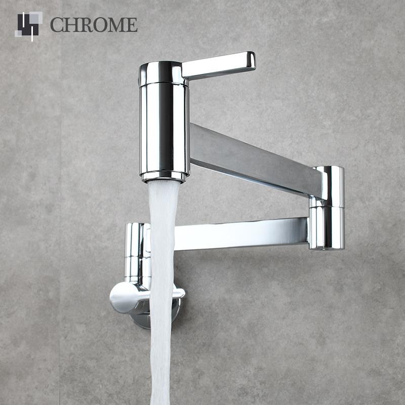 Brass Double Switch Basin Faucet Kitchen In-Wall Foldable Single Cold Tap Mop Sink Extension Pot Filler Faucet Gold Black Chrome