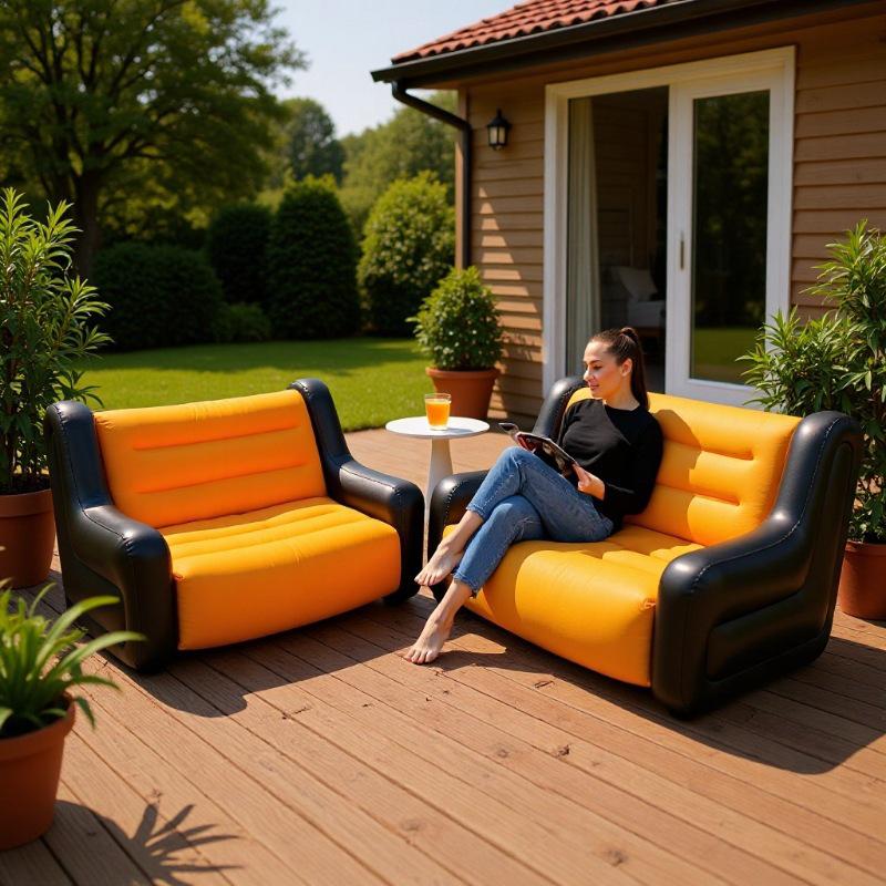 Deluxe Inflatable Backrest Sofa: Portable Double Flocked Recliner for Outdoor Camping