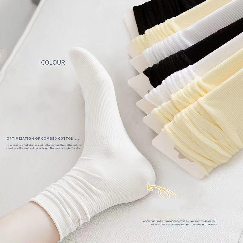 One Pairs Japanese Korean Women Ice Thin Loose Calf Tube Socks Summer Nylon Socks College Style Solid Color Socks
