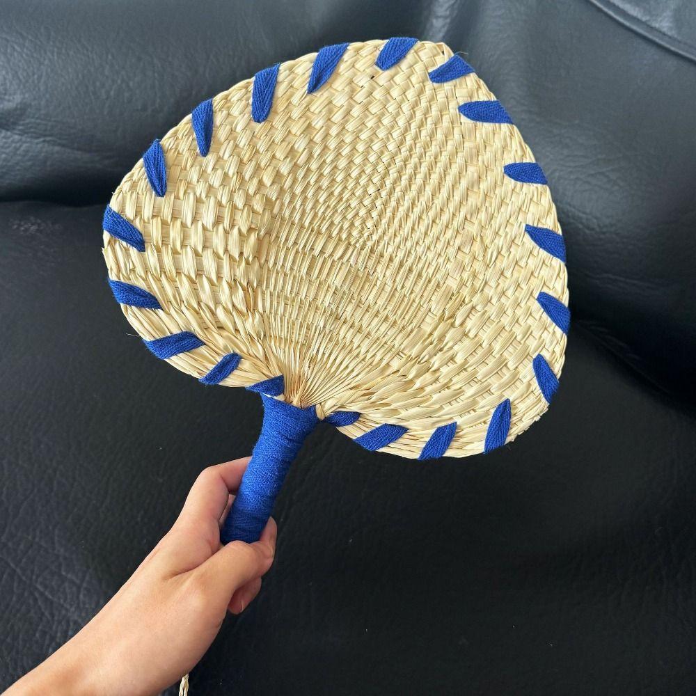 Colorful Straw Hand-woven Fan Ethnic style Straw Woven Fans Hand Cranked Fan  Home Decoration
