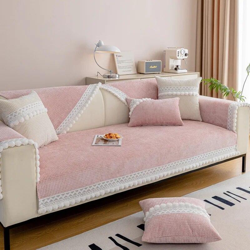 

Чехол для дивана с шариками из белых волос, плюшевая нескользящая подушка для дивана для гостиной, мягкий универсальный чехол для дивана, полотенце, секционный коврик для дивана 70x70cm 1pcs