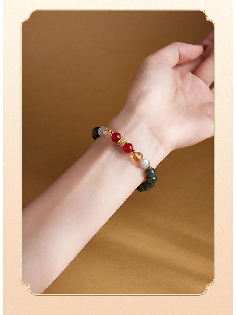 S925 Sterling Silver Yellow Tower Crystal & Red Agate Women's Bracelet – Exquisite High-End Design
