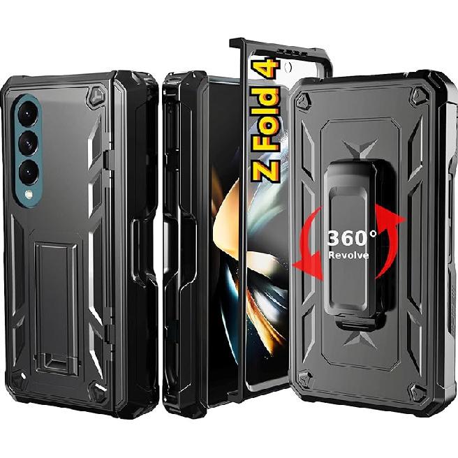 KJSK for Samsung Galaxy Z Fold 4 Case,with S Pen Holder+Belt Clip Holster+Built-in Kickstand+Hinge Protection,Heavy Duty Military Grade Drop Proof