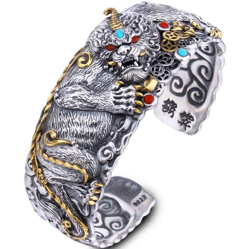 Bracelet Pixiu Wide Edition Exquisite Carving Wealthy and Open Mouth Trendy Male Dominance Bracelet