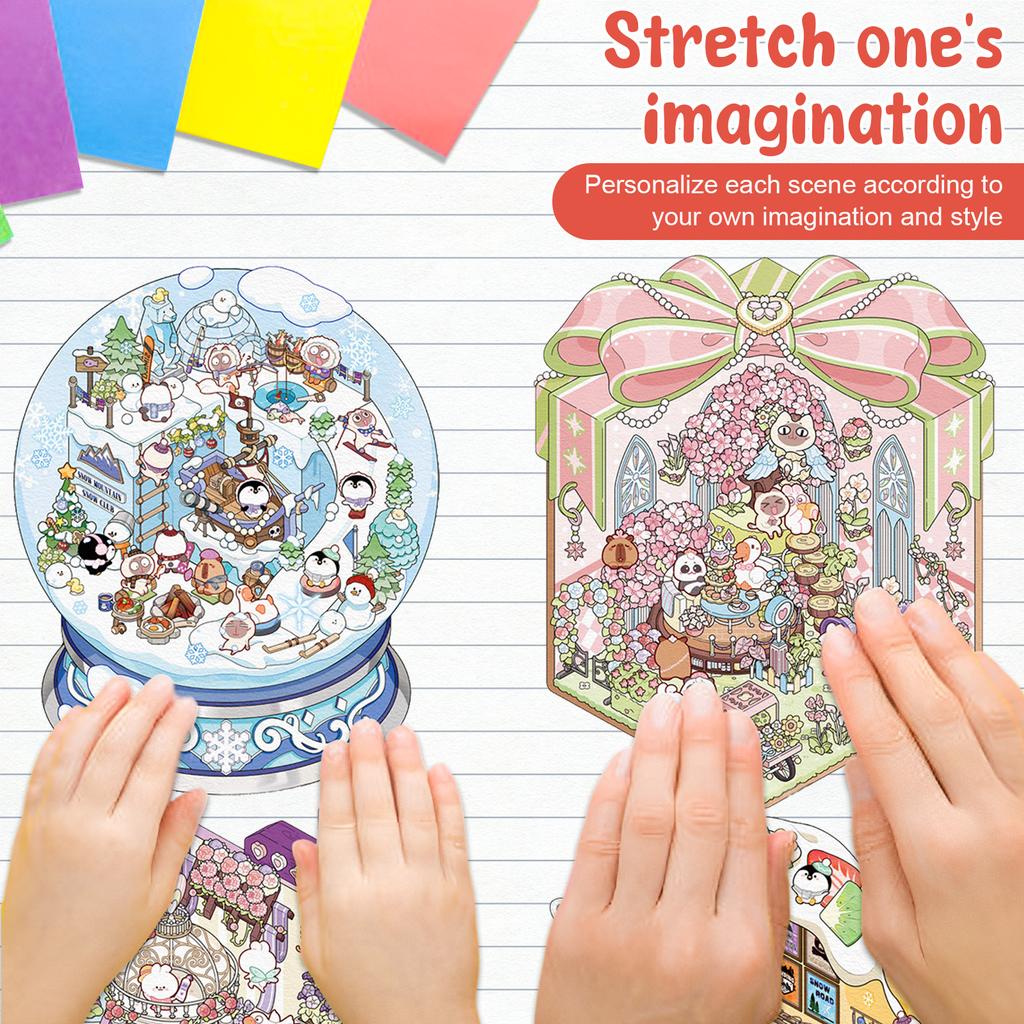 3D Landscaping Stickers Cartoon Forest Village 3D Effect Stickers Pocket Chalet Scene Book Stacking Stickers Birthday Gift