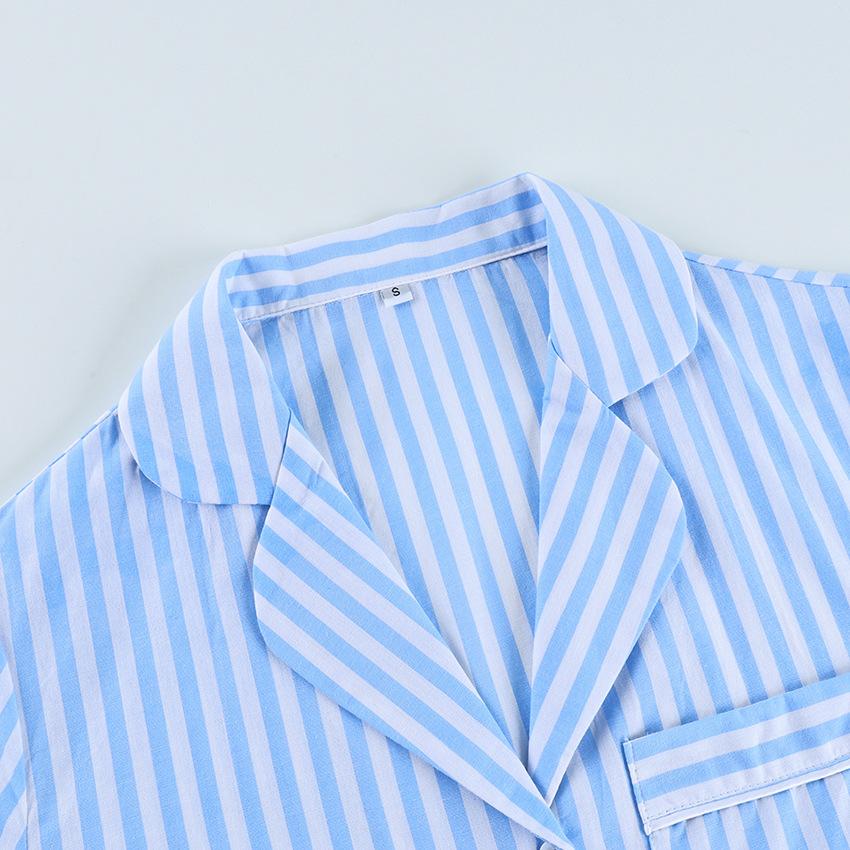 New European and American striped short-sleeved shorts pure cotton two-piece set soft and comfortable pajamas women's loungewear