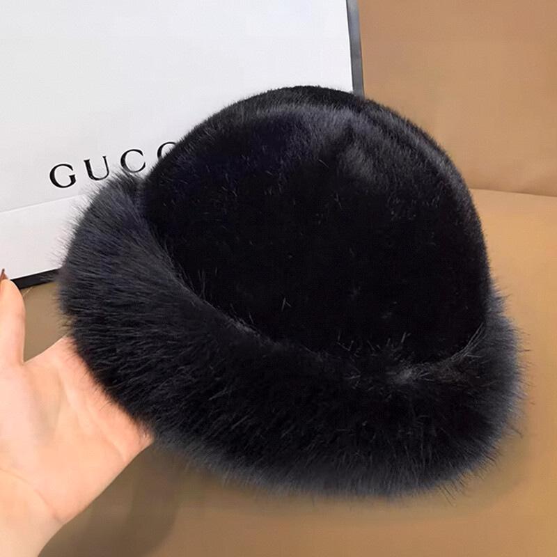 Women's Faux Mink Fur Mongolian Bucket Hat - Thick, Warm, Fashionable for Autumn & Winter, Small Face Effect