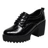 8cm Small Size 32-43 Deep Mouth Women's Block Square Heels Shoes Platform 2025 Fall Winter Bright Leather Oxfords Office Mom