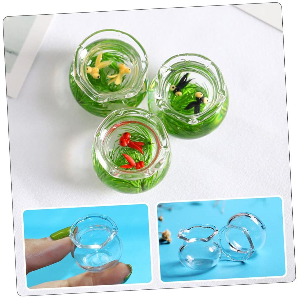 SAFIGLE Miniaturní Roztomilá Zlatá Rybka Akvárium Miniaturní Akvárium Mini Zlatá Rybka Stylové Skleněné Doplňky Doplňky pro Domeček pro Panenky 5 Kusů