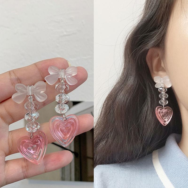 

Винтажные розовые серьги-кисточки Y2K Peach Heart для женщин Серьги-банты Harajuku