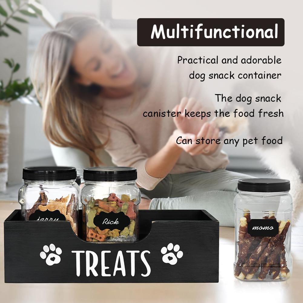 3Pcs Pet Food Storage Container Cat Dog Treat Jars With Wood Holder Pet Snack Storage Organizer For Dog Cookie Cat Treats