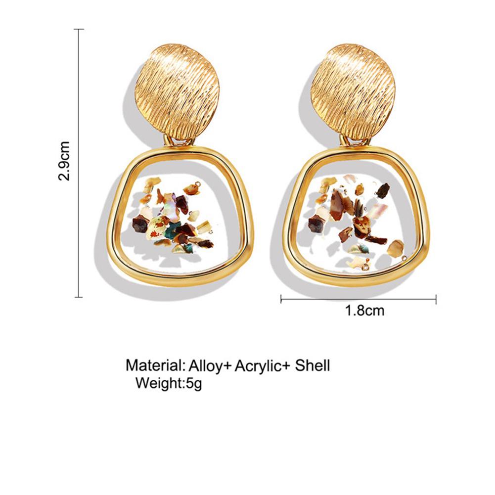 Woman Fashion Retro Shells Geometric Irregular Square Pendant Earrings