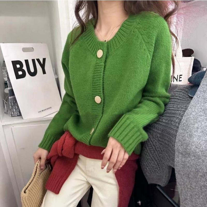 Loose and Thin Soft Waxy Knitted Cardigan Women's Autumn and Winter New Single-breasted Solid Color Simple Top Coat