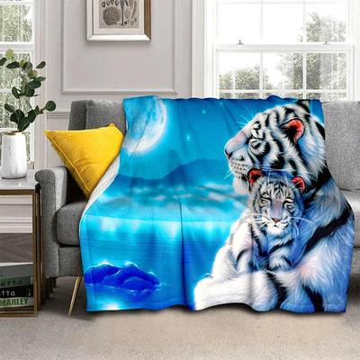 3D Tiger Throw Blanket, Comfort Warmth Soft Blanket Face Tiger Cozy Blanket, Lightweight Flannel Blanket for Adults Queen Size
