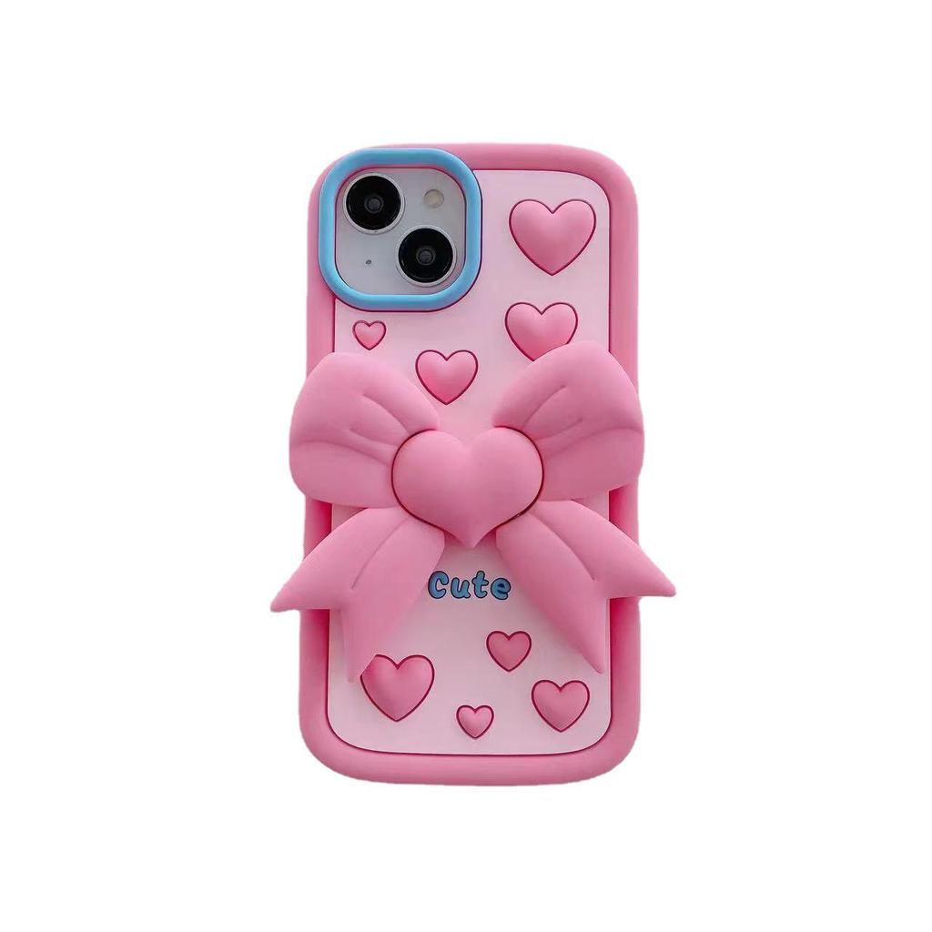 Applicable to Apple 13 mobile phone case iPhone15 three-dimensional love butterfly 16pro max girl heart cute silicone