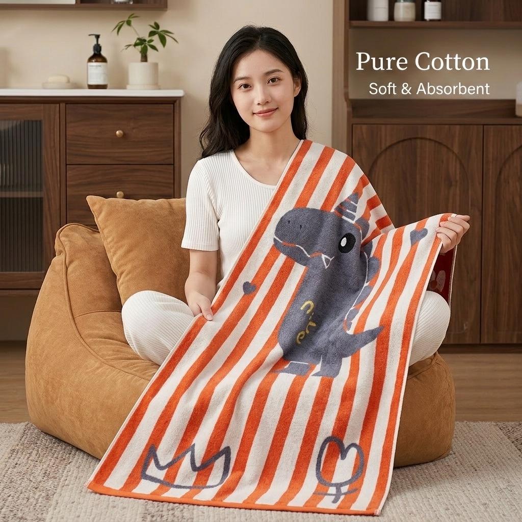 Large Grade A Yarn-Dyed Jacquard Cotton Bath Towel - Thick, Absorbent, Adult Style