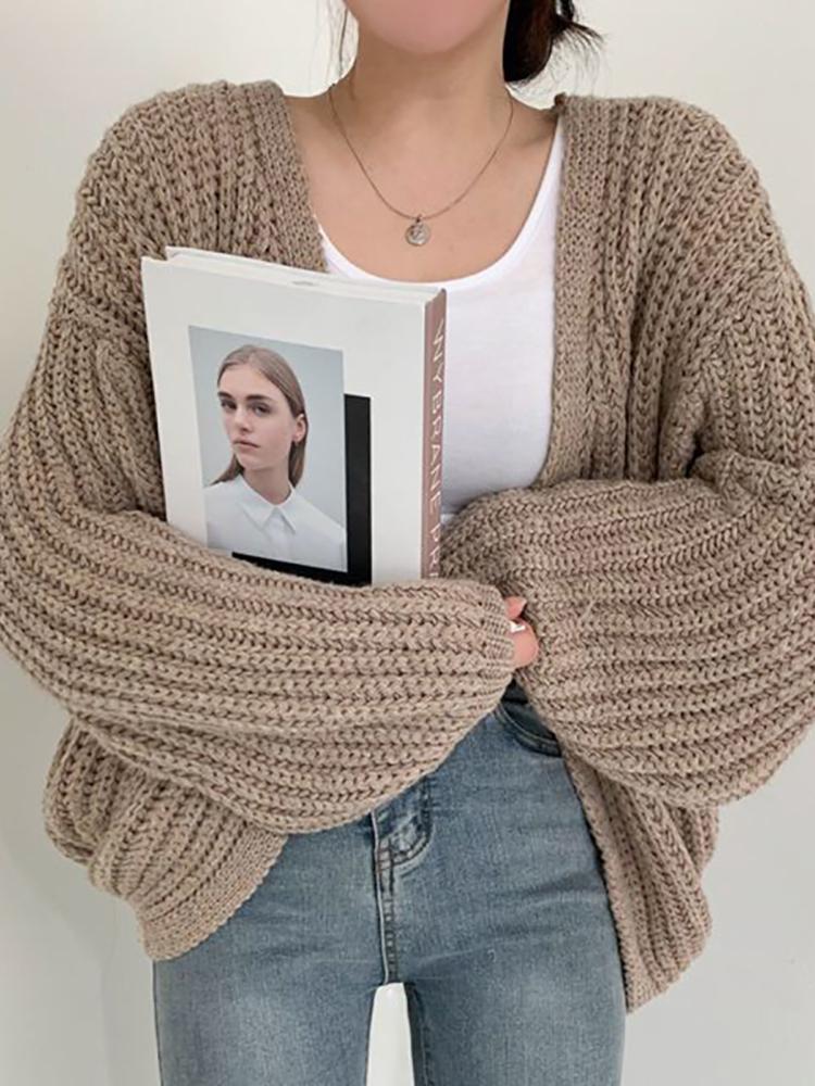 Cardigan pentru femei, pulover, palton casual, tricotat lejer, palton solid, mânecă felinar, palton dulce pentru femei, toamnă-iarnă 2024