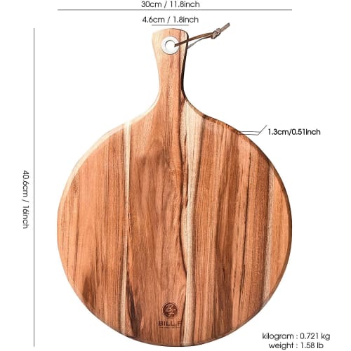 Acacia Wood Pizza Peel, 12-inch Cutting Board, Cheese Paddleboard with Handle for Bread and Cracker Serving and Small Food Prep - 16 X 12 X 0.5 Inches