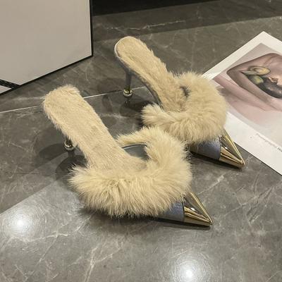 Fashion Fashion Temperament Woman Shoes 2025 Winter New Pointed Heels Simple Versatile Women's Slippers Anti Slip Women Heels Slippers