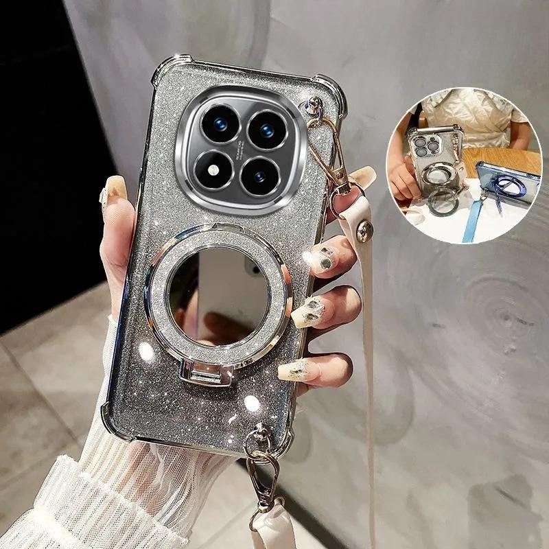 

Crossbody Lanyard Shockproof Plating Case for Xiaomi Redmi Note 15 Pro Plus 5G MakeUp Mirror Phone Holder Cover Redmi Note 15 Pro 5G серебряный