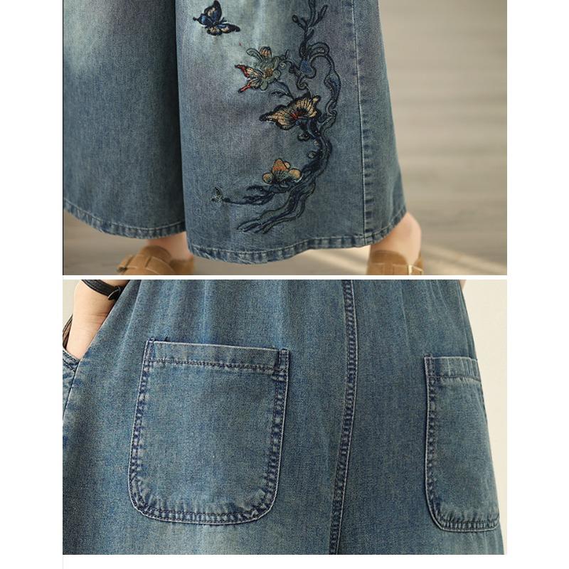 DIMANAF 2026 Summer New Plus Size Women Jeans Elastic Waist Long Pants Embroidery Floral Loose Casual Denim Cotton Trousers Pants