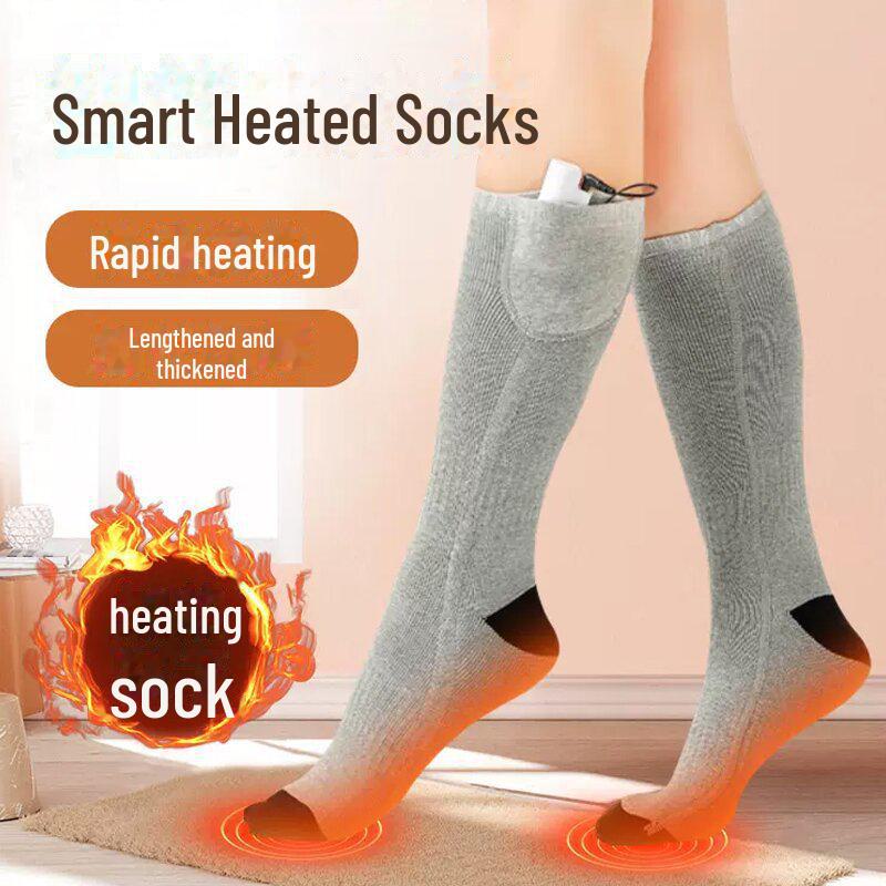 

«Зимові шкарпетки з електричним підігрівом — унісекс, довгий трубчастий дизайн для максимального тепла» without power bank срібний