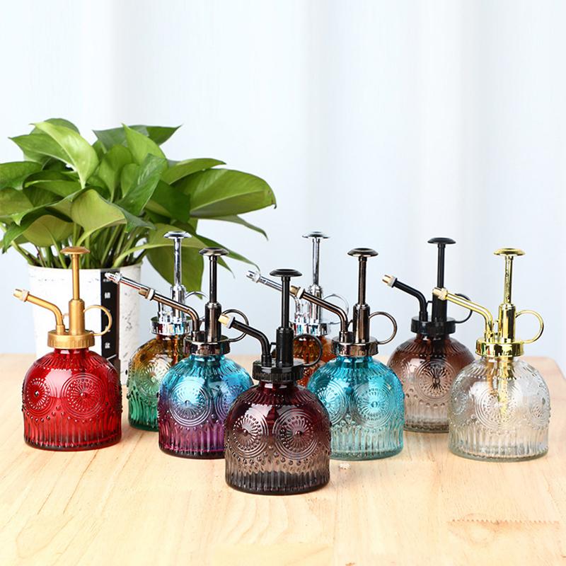 European Colorful Embossed Glass Watering Can Home Gardening Watering Sprinkler Kettle Succulent Plant Spray Can Gardening Decor
