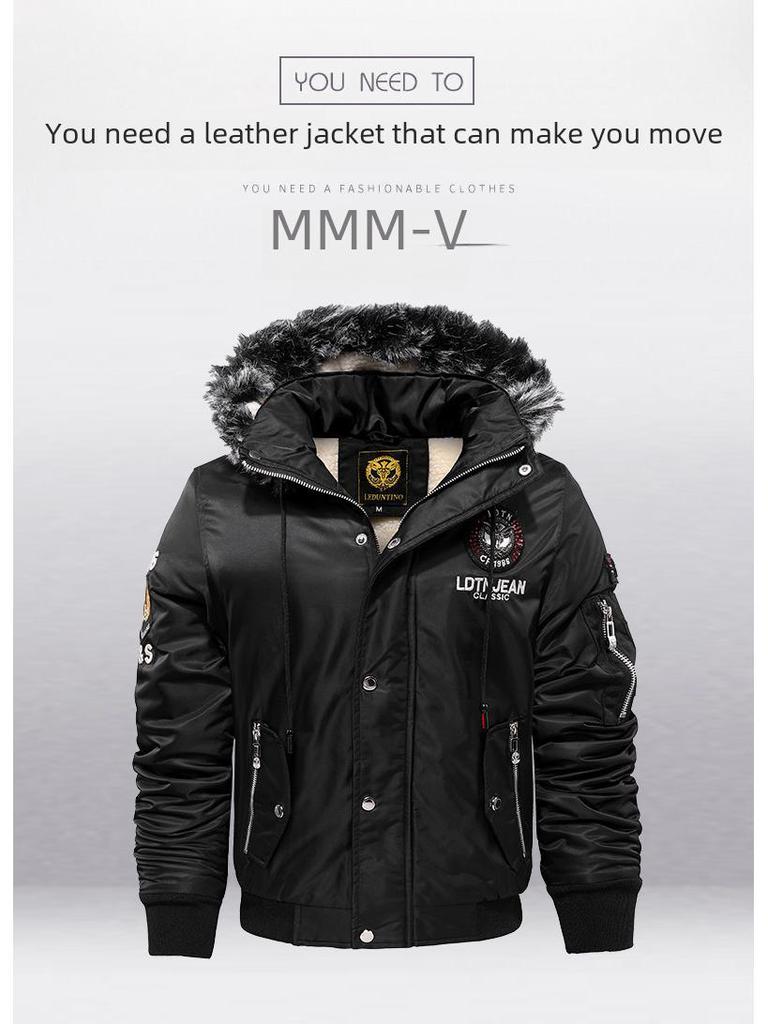 Men's Winter Hooded Cotton Coat with Faux Lambskin – Trendy European & American Casual Jacket