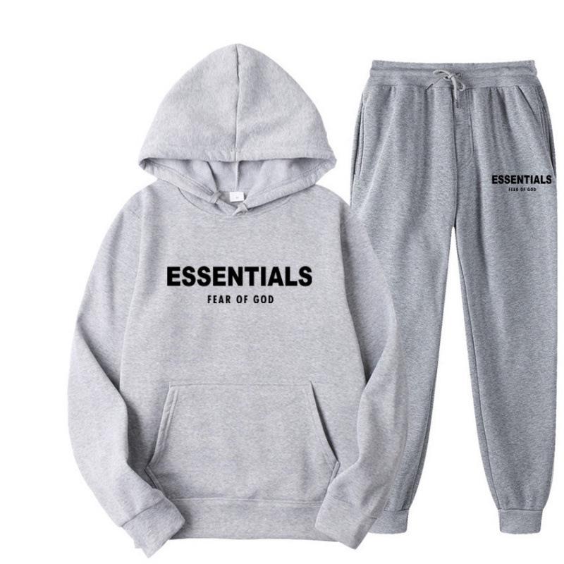 American Trendy Brand Men's Fleece-Lined ESSENTIALS Hoodie and Sweatpants Set for Autumn/Winter