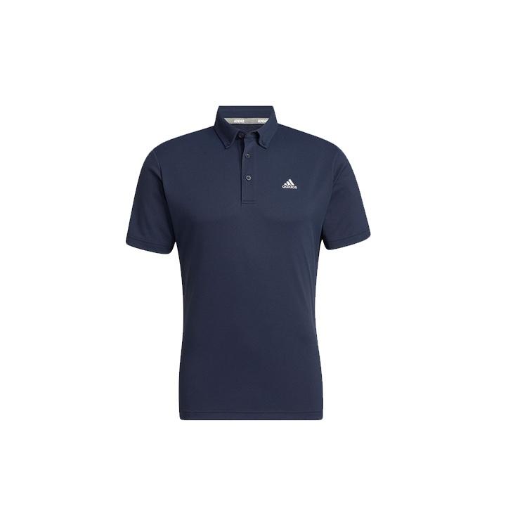 Men s adidas Solid Color Logo Printing Casual Short Sleeve Navy Blue Polo Shirt H64608 L