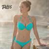 Solid Color Bikini Women Set, Summer Two Piece Swimsuit, Halter Tie Underwire Top Slimming Beachwear & High Cut Bottom, Sexy Bathing Suit for