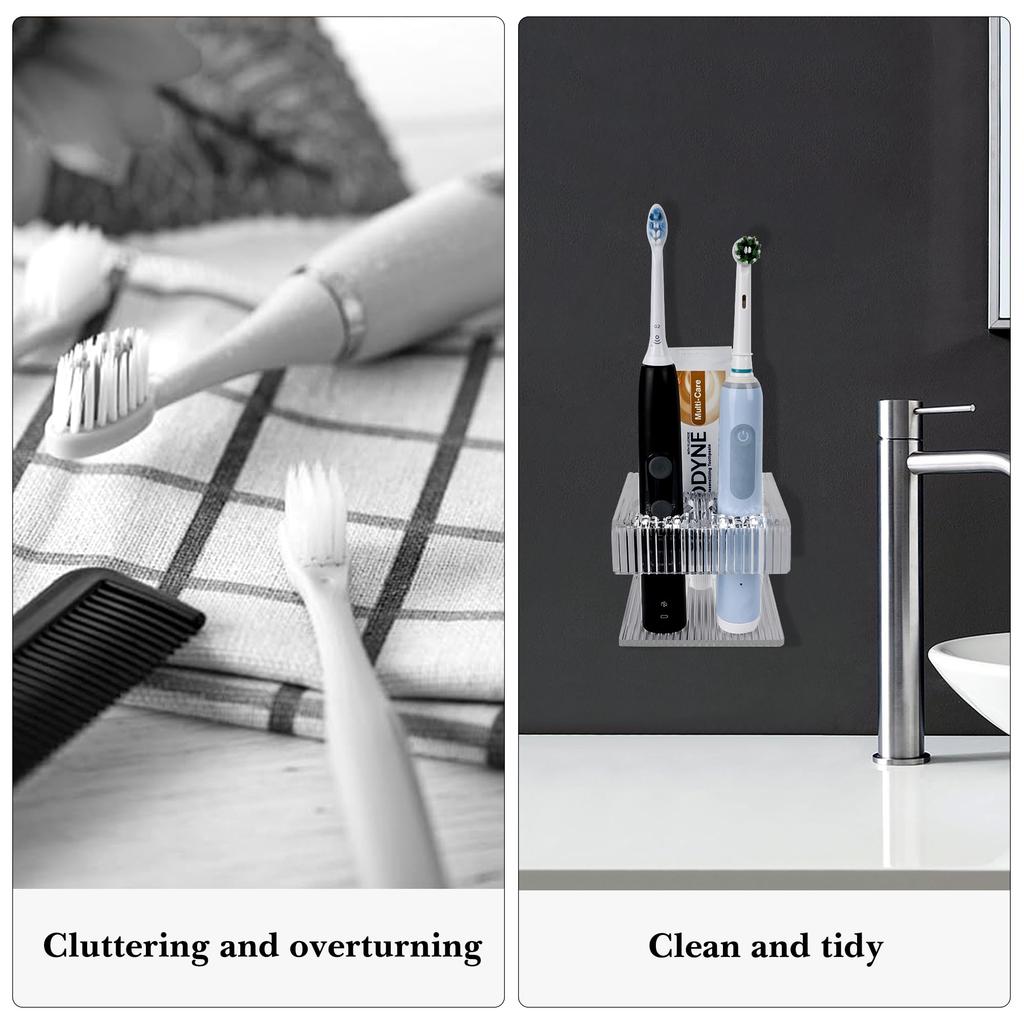 Linkidea Electric Toothbrush Holder for Bathroom and Acrylic Adhesive Organizer Compatible with iO Philips and Aquasonic Wall-Mounted Shower, Oral-B
