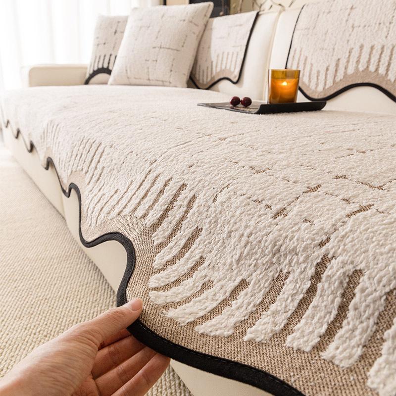 Premium Leather Sofa Cushion Autumn And Winter  New Plush One-Piece Straight Non-Slip Seat Cushion Sofa Cover